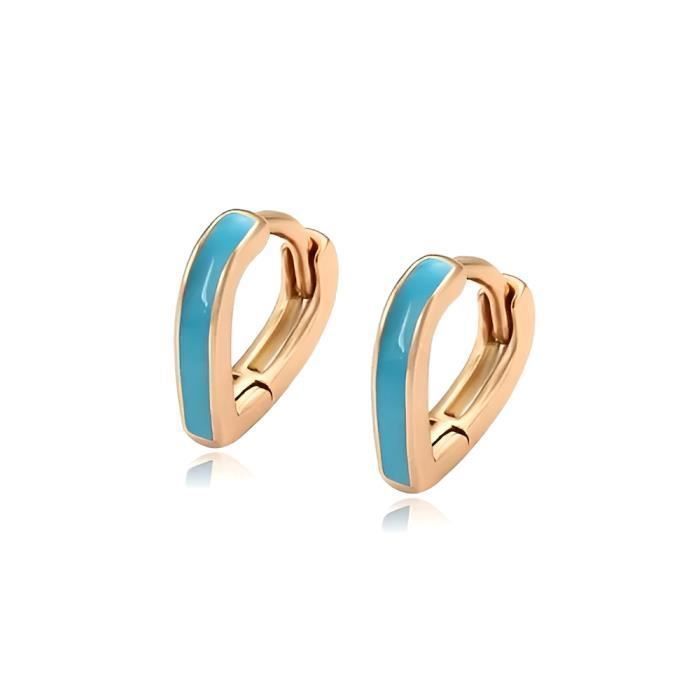 Boucles d’Oreilles - Enfant/Femme - Créoles - émail - Turquoise - Plaqué Or Rose 750/1000 - 3 Microns - 12 x 10 mm