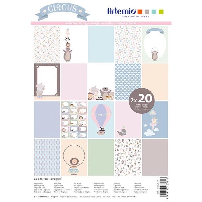 Bloc de 40 feuilles de papier scrapbooking A4 'Cirque' d'Artemio