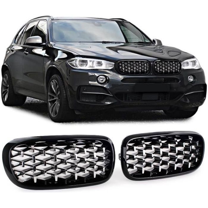 2 GRILLE DE CALANDRE NOIR BRILLANT BMW X5 F15 ET X6 F16 SPOTS DIAMANT CHROME