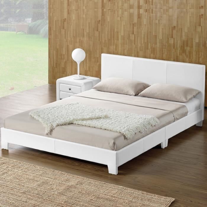 Lit complet + tête de lit + cadre de lit SIMPLI - Blanc - 160x200