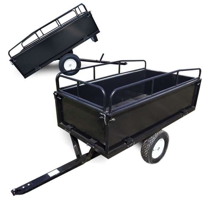 Remorque basculante 200x78x94,5cm avec grille et parois amovibles dispositif d'attelage universel