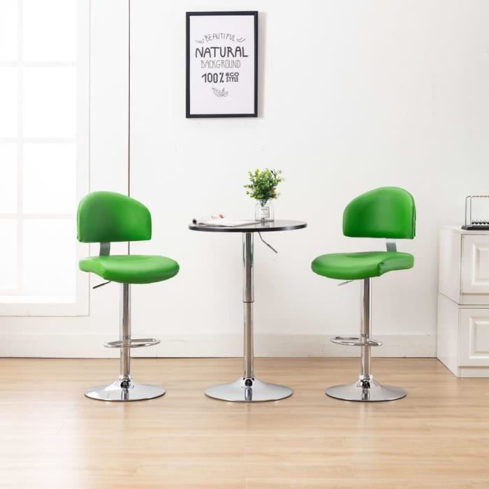 Lot de 2 Tabourets de Bar Contemporain Scandinave - Chaises de bar - Siège de cuisine style IndustrielVert Similicuir Vintage��6187