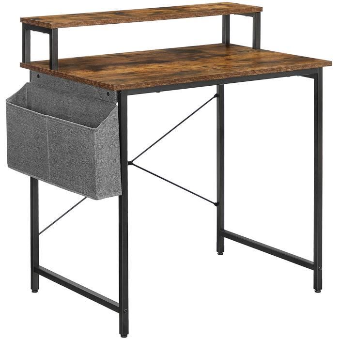VASAGLE Bureau Informatique, Table d&rsquoétude, avec avec Support écran, Sac de Rangement en Tissu, Barres en X,37