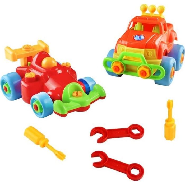 2 Pcs Vehicule Construction Jeu Assemblage Enfant Jouet Voiture Jeu Construction Jeep pour Cadeau Garcon Fille 3 Ans 4 Ans 5 Ans alé