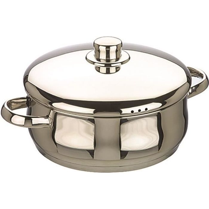 FAITOUT BOMBE TOUT INOX 0 24 CM ANSES INOX ET COUVERCLE INOX. FOND SANDWICH. TOUS FEUX DONT INDUCTION. PASSE AU LAVE-VAISSELLE. T...
