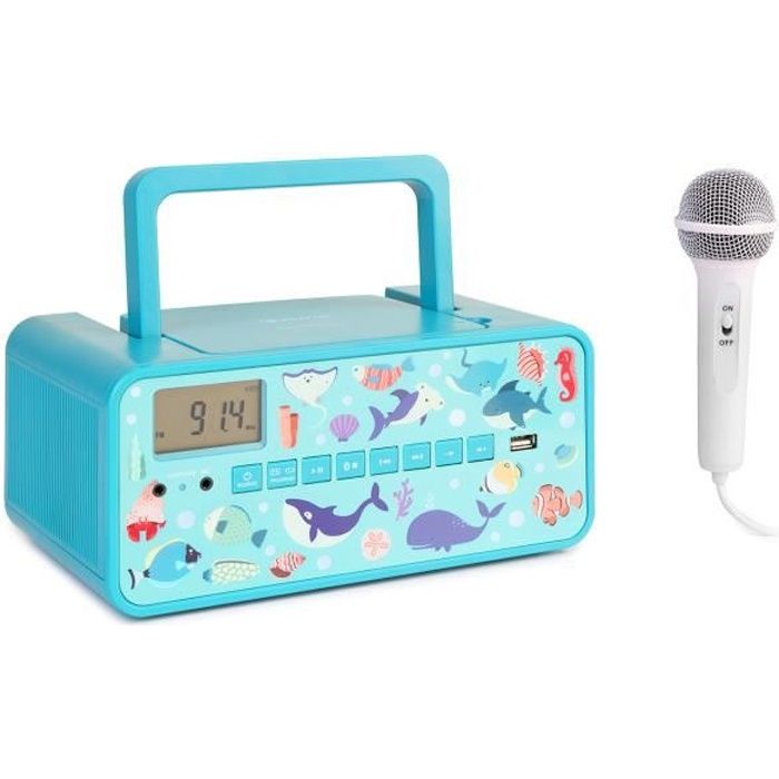 auna Kidsbox Underwater Boombox lecteur CD MP3 Bluetooth FM AUX écran LED - Turquoise