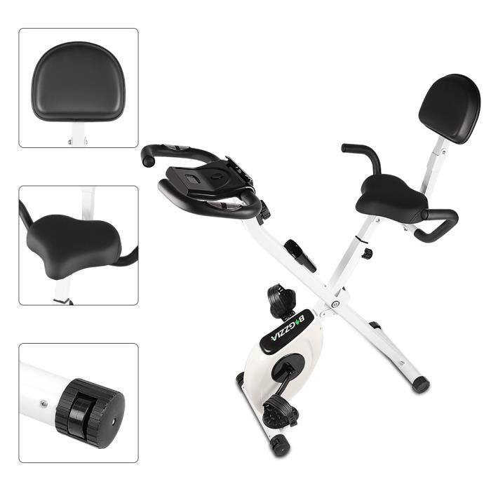 YEEZEE Vélo d'Appartement Pliable,écran LCD suspensions support tablette,avec 8 niveaux de résistance,Noir et blanc