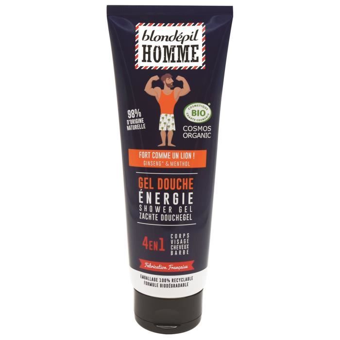 BLONDEPIL HOMME Gel douche énergie 4 en 1 - Pour corps, cheveux, visage et Barbe - Certifié Bio Cosmos** - 250 ml