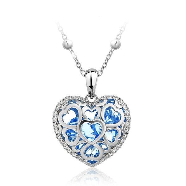 Pendentif Coeur Bleu en Cristal de Swarovski Elements et Plaqué Rhodium