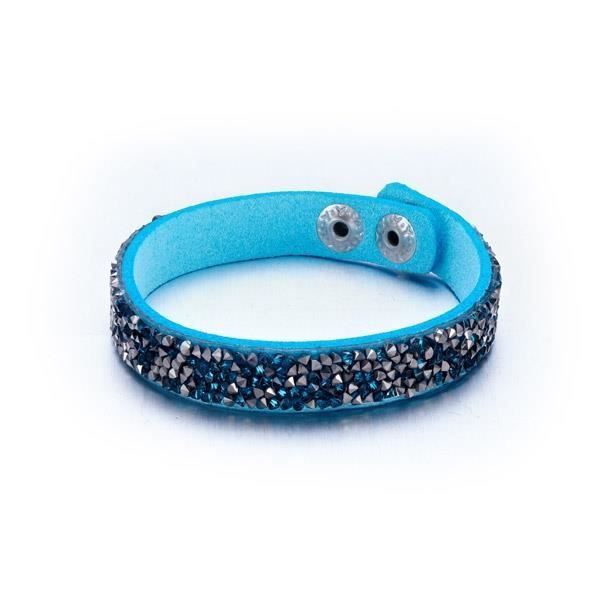 Bracelet Cristaux Turquoises et Argentés de Swarovski Elements et Cuir Turquoise