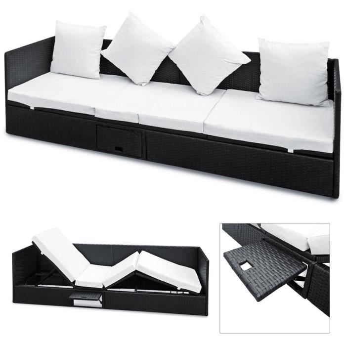 Canapé sofa lounge polyrotin - table noire,- dossier - fonction couchage transat