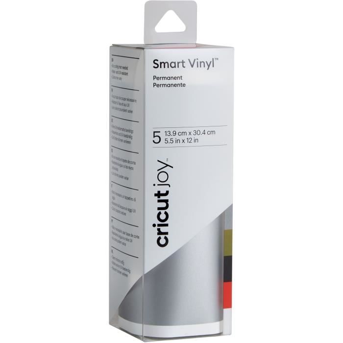 Cricut - Lot de 5 feuilles de vinyle permanent : Argent, Or, Noir, Rouge tomate, Blanc - 30,5 cm