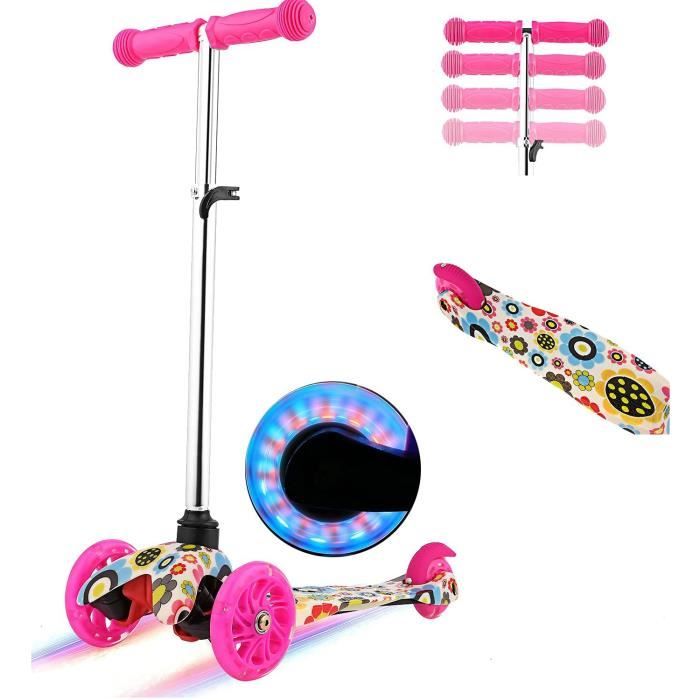 Trottinette enfant Hauteur réglable rose rouge avec roue de flash