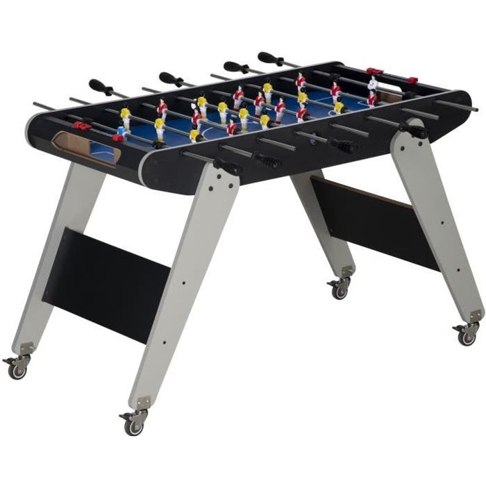 HOMCOM Baby-Foot table de babyfoot sur roulettes pieds en acier inoxdable 2 balles fournies 114,5 x 87 x 68,5 cm - noir et gris