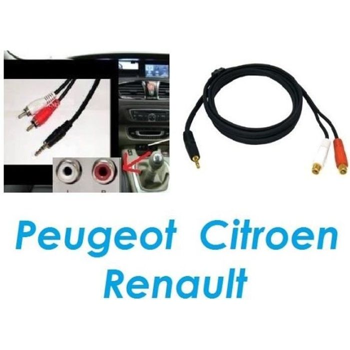 Cable auxiliaire RCA ipod iphone mp3 musique Peugeot 407 408 208 308 307 207 Skyexpert