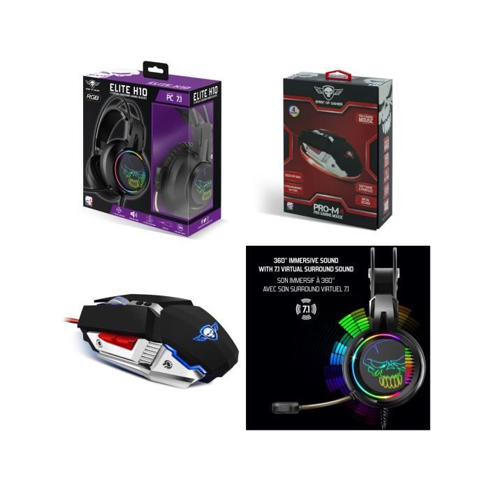 Pack Casque gamer RGB 7.1 Surround + Souris Gamer PRO-M4 8 Boutons 3200dpi