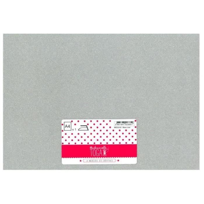 MLLE TOGA Tissu glitter thermocollant - A4 - blanc irisé