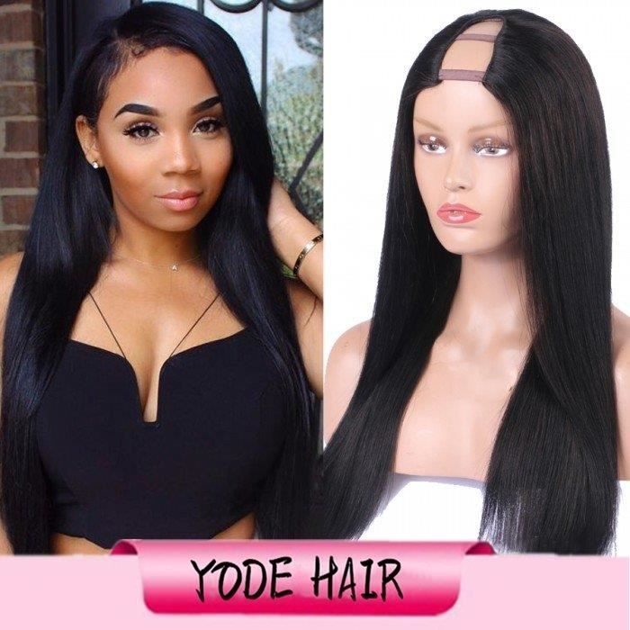 Perruque U partie droite couleur naturelle partie moyenne cheveux humains brésiliens Upart perruques 14-