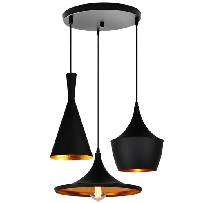 SNOGOLD Lustre Industrielle Vintage forme Instrument de Musique 3 E27 Suspension Lampe Noir Or pour Salon Restaurant Bar Cuisine