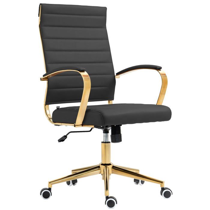 Fauteuil de bureau design chic dossier ergonomique en similicuir noir cadre metal dore BUR10709 Fauteuil de bureau design chic dossier ergonomique en similicuir noir cadre metal dore BUR10709