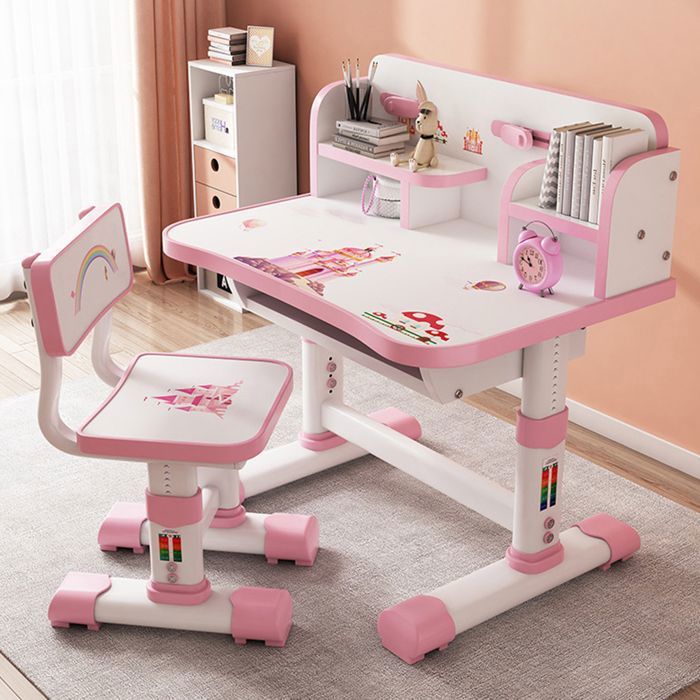 Bureau enfant avec chaise - hauteur réglable - Rangement de table - Tiroir - Rose，3-12 ans