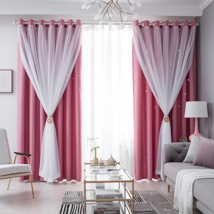 Rideau Voilage Rose En Voile À Oeillets Avec Ruban En Satin Coloré Transparent Décoration De
