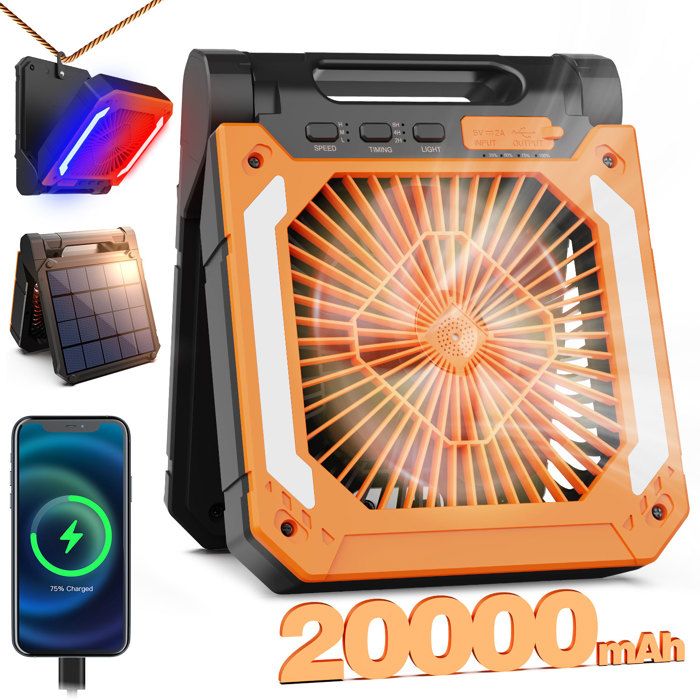 Ventilateur de Table - TANBABY - Modèle Solaire - 20000mAh - Silencieux - 3 Vitesses - Tanbaby