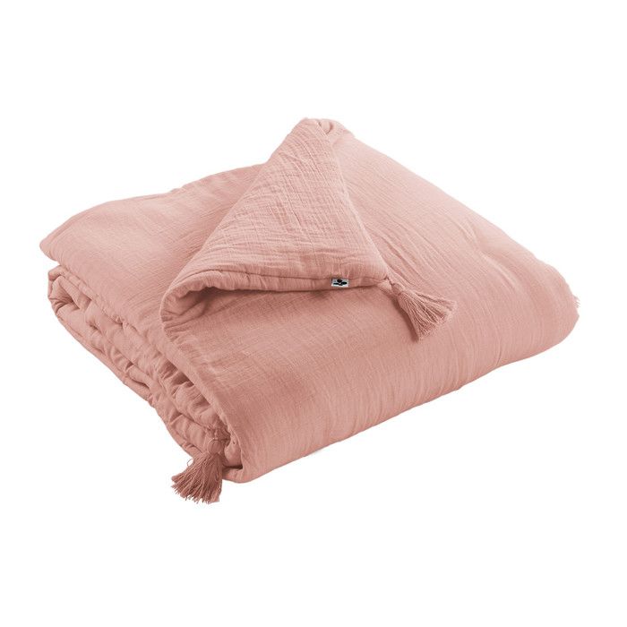 OUREA - Chemin de Lit 90x200cm Capitonné Gaze de Coton Rose Pêche OUREA - Chemin de Lit 90x200cm Capitonné Gaze de Coton Rose Pêche