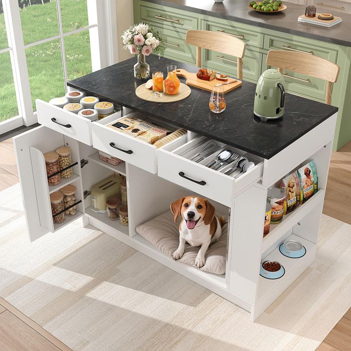 Buffet De Cuisine Îlot cuisine 3 tiroirs avec étagère à épices 120×60×90 cm blanc Buffet De Cuisine Îlot cuisine 3 tiroirs avec étagère à épices 120×60×90 cm blanc