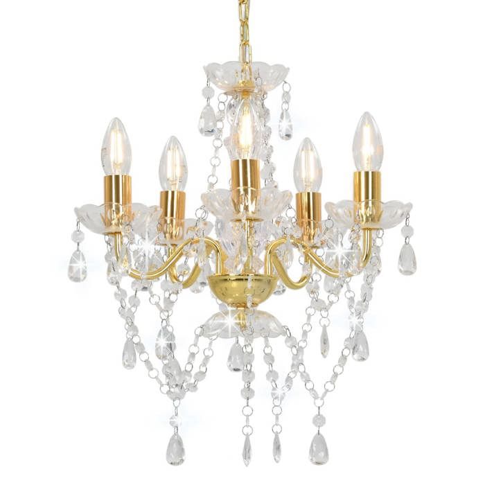 Lustre - vidaXL - Perles de cristal - Doré - 5 x E14 - 38 x 42 cm