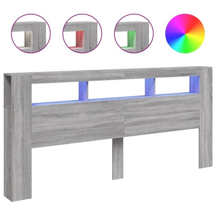 Tête de lit à LED - VIDAXL - Sonoma gris - 220x18 5x103 5 cm - Bois dingénierie - LED RVB - Connecteur USB