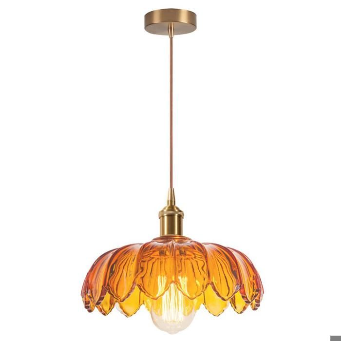 iDEGU Lustre AmbreModerne Lampe de Plafond Vintage Abat-jour en Verre Design Fleurs E27 Suspension Luminaire Style Nordique25cm