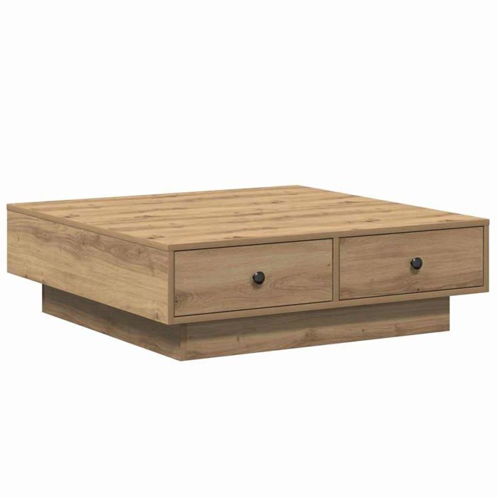 Table basse contemporaine - vidaXL - Chêne artisanal - Bois dingénierie - 90x90x28 cm - 2 tiroirs - Assemblage requis