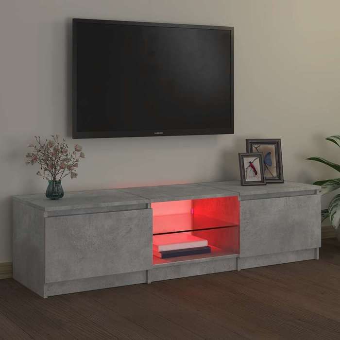 NEUF Armoire TV - Gris - Meuble TV - TABLE TV - avec lumières LED - gris béton 140x40x36 cm - TT3497