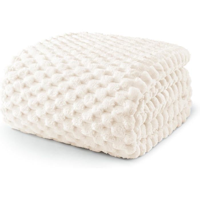 Plaid polaire 230x200 cm – léger/douillet – toute saison – blanc cassé – canapé/lit Label