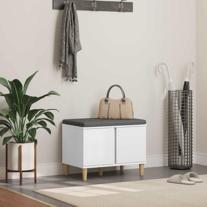 VIDAXL Banc dentrée blanc avec coussin et rangement 60 x 38 x 46 cm