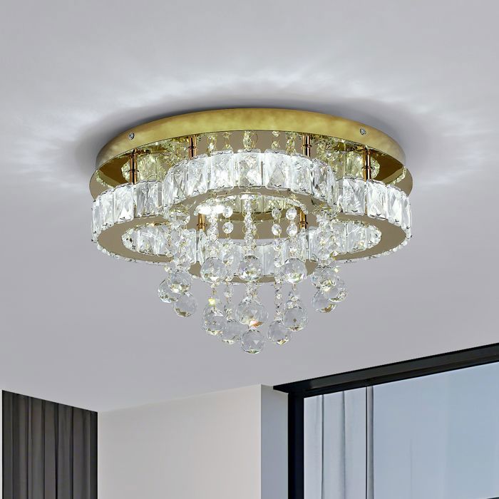 Suspension LED en cristal doré plafonnier à intensité variable éclairage décoratif pour chambres à coucher et salons