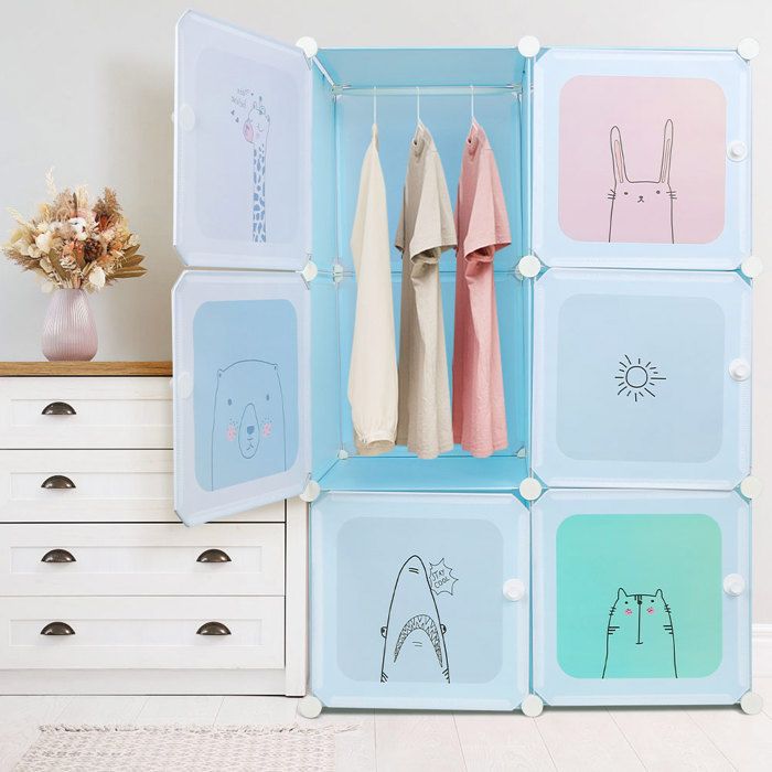 Armoire Enfant Étagère Modulable Dressing Enfant Rangement Modulaire Étagère de Rangement pour Maison 6 Modules Bleu