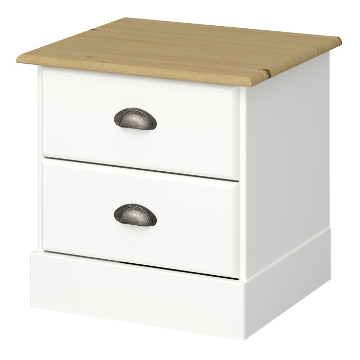 Lorca-table De Nuit Avec 2 Tiroirs En Mdf Blanc Et Nature