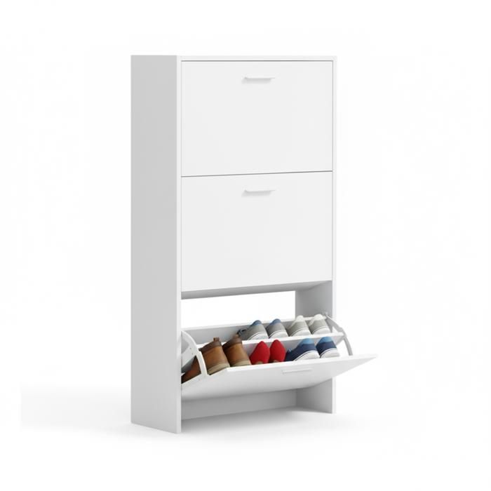 CATAVANA - Meuble de Rangement à Chaussures - 18 Paires - 3 abattants - Dimensions : L60xP24x1130 cm - Blanc