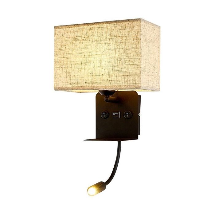 Applique murale dintérieur avec liseuse LED flexible — Applique de chevet avec port USB et étagère