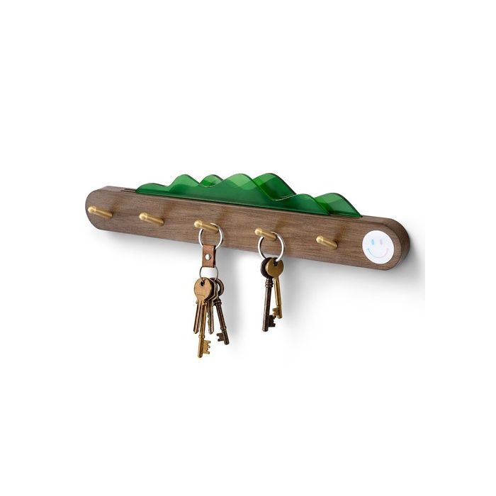 Porte Clé Mural Bois & Support Clé Mural Boîte à Clé avec Plaque Acrylique Nuage Vert 5 Crochets en Cuivre Massif Déc PORTE-MANTEAU