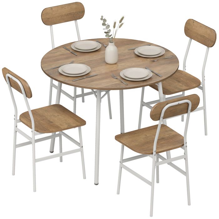 Ensemble table salle à manger avec 4 chaises - HOMCOM - industriel - 5 pièces - plateau rond Ø 100 cm - métal et bois - bois naturel