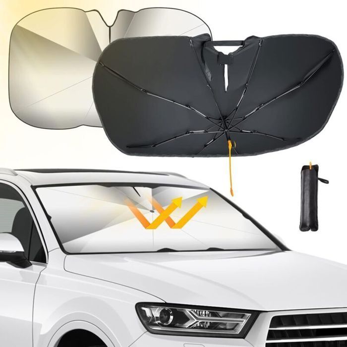 Pare-Soleil Voiture Pare-Brise Avant Auto Pliable Pare-Brise-Soleil Parapluie Couverture avec 360° Réglable Flexible Tige Pa