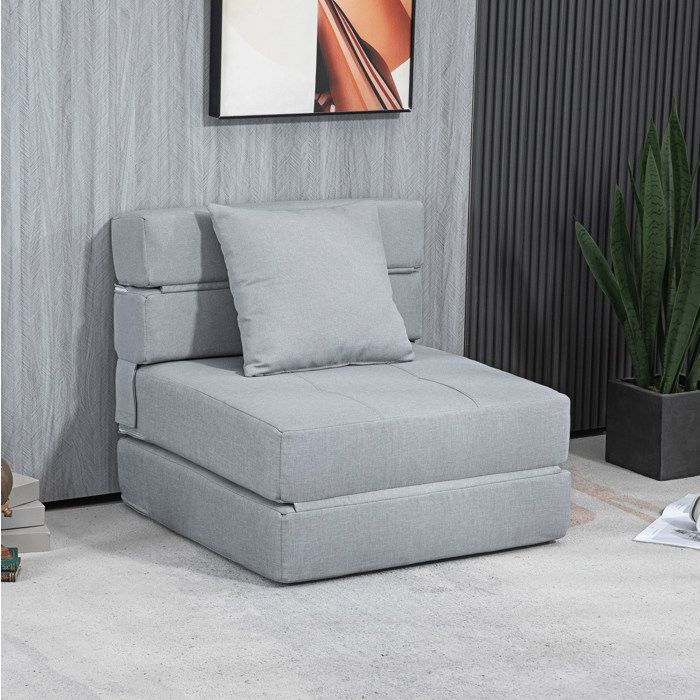 WOVREO Chauffeuse convertible 2-en-1 70 x 174 cm fauteuil lit 1 place gris clair avec coussin