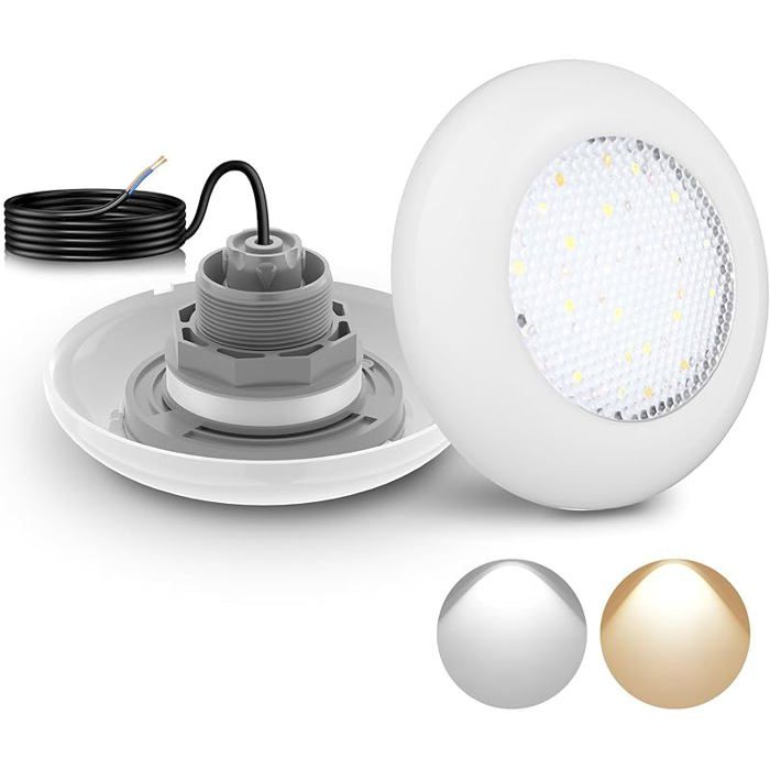 Lampe LED Piscine Vissable avec Filetage 2& 12W Projecteur Piscine 2 Couleur Commutables Bnc 3000K 12W(ABS)