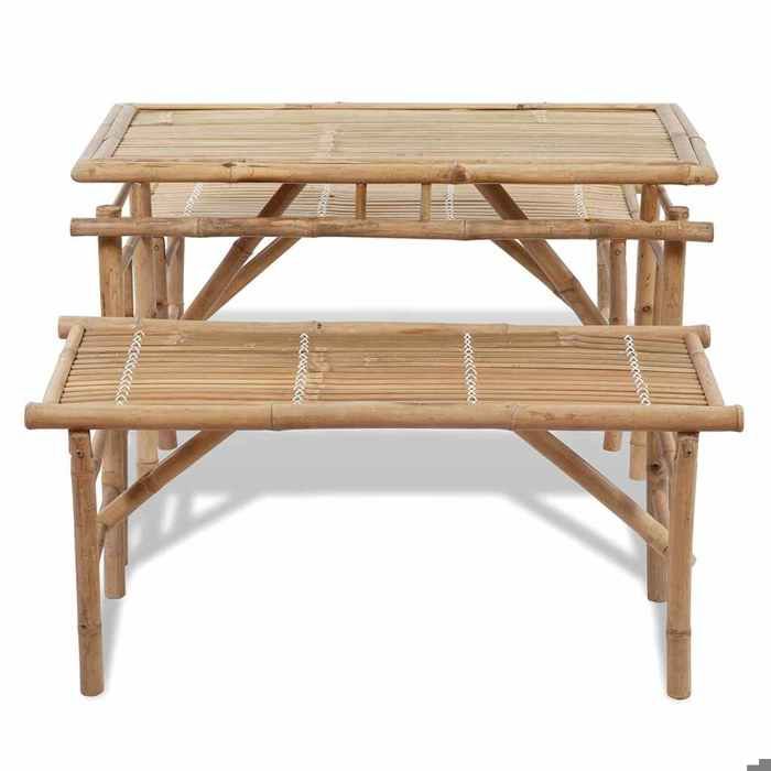 Table avec 2 bancs 100 cm Bambou_2 ans garantie_25064