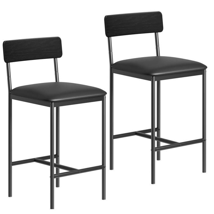 Lot de 2 tabourets de bar avec dossier : assise rembourrée en simili-cuir repose-pieds pour cuisine et salle à manger noir Lot de 2 tabourets de bar avec dossier : assise rembourrée en simili-cuir repose-pieds pour cuisine et salle à manger noir