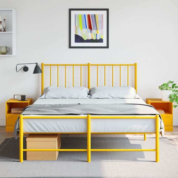 Tables de chevet 2 pcs Jaune Moutarde 34 5 x 39 x 44 cm en acier laminé à froid avec tiroir intégré 999913