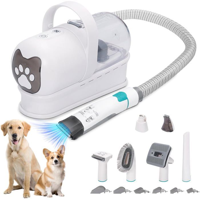 Kit de toilettage pour chien avec aspirateur  - 13 000 Pa - 7 en 1 - Faible bruit 69 dB